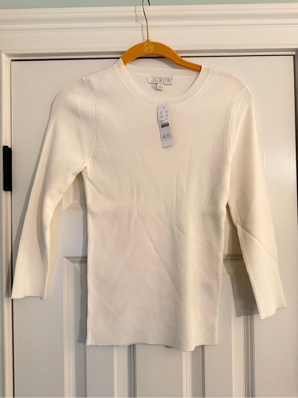 J.Crew Ivory Ribbed Elbow Sleeve Crewneck Sweater Size Small NWT Style CR352